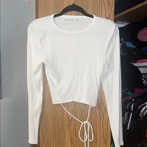 Abercrombie & Fitch White Ribbed Long Sleeve Top
